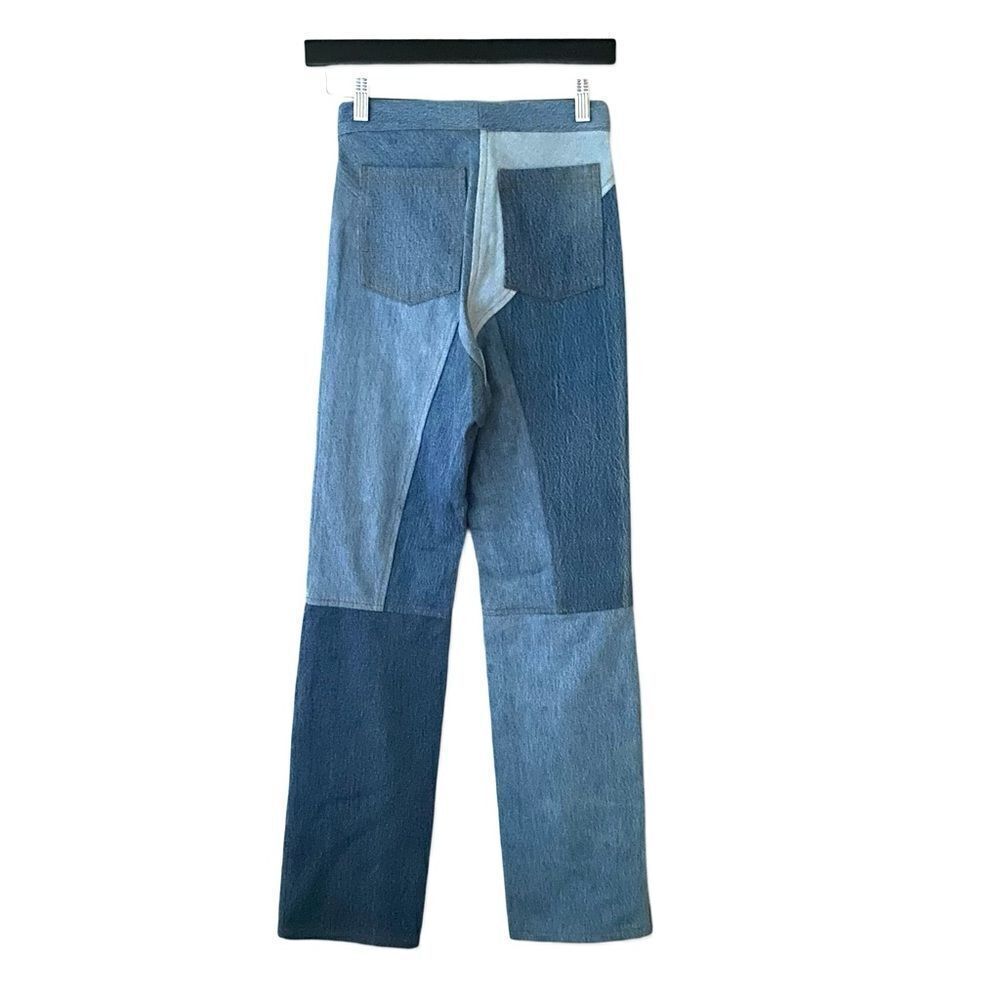 EB Denim Lace up jeans blue patchwork straight leg flares Revolve Sz 2 / S $385 - Picture 6 of 15